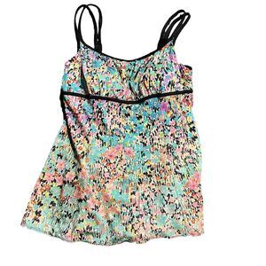 Longitude Womens Swim Suit Dress Size 14 Floral One Piece Slimming Powernet